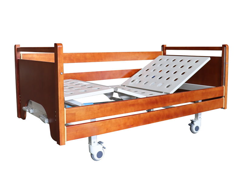 手動雙搖實木護理床(四角剎車 提拉護欄)